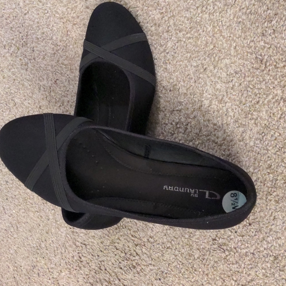 CL by laundry women's 8 1/2 w black slip-on round toe wedge loafer shoes